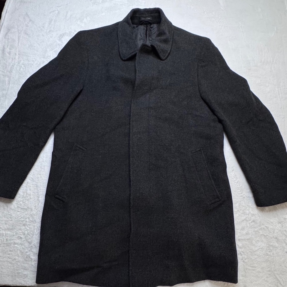 Lauren Ralph Lauren Mens XL Charcoal Herringbone Wool Blend Overcoat Long Jacket
